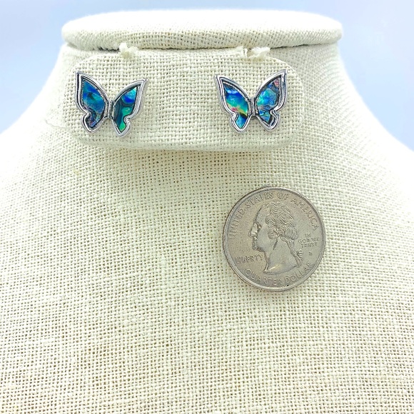 Abalone Butterfly Stud Earrings - Silver - Picture 1 of 4